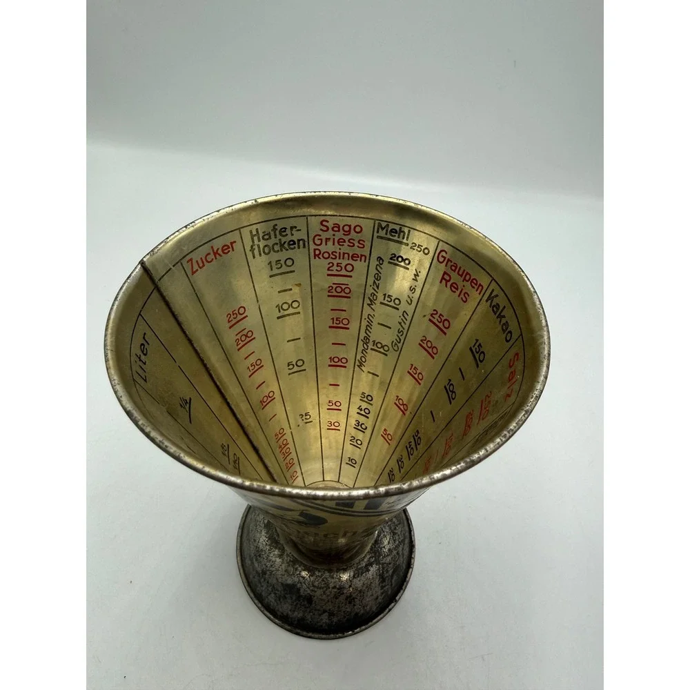 Vintage Luchs Messbecher German Tin Measuring Cup Art Deco Gold Black Lynx Logo